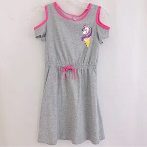 Girl’s FabKids Gray Dress with Pink Unicorn Accent Size L 10/12